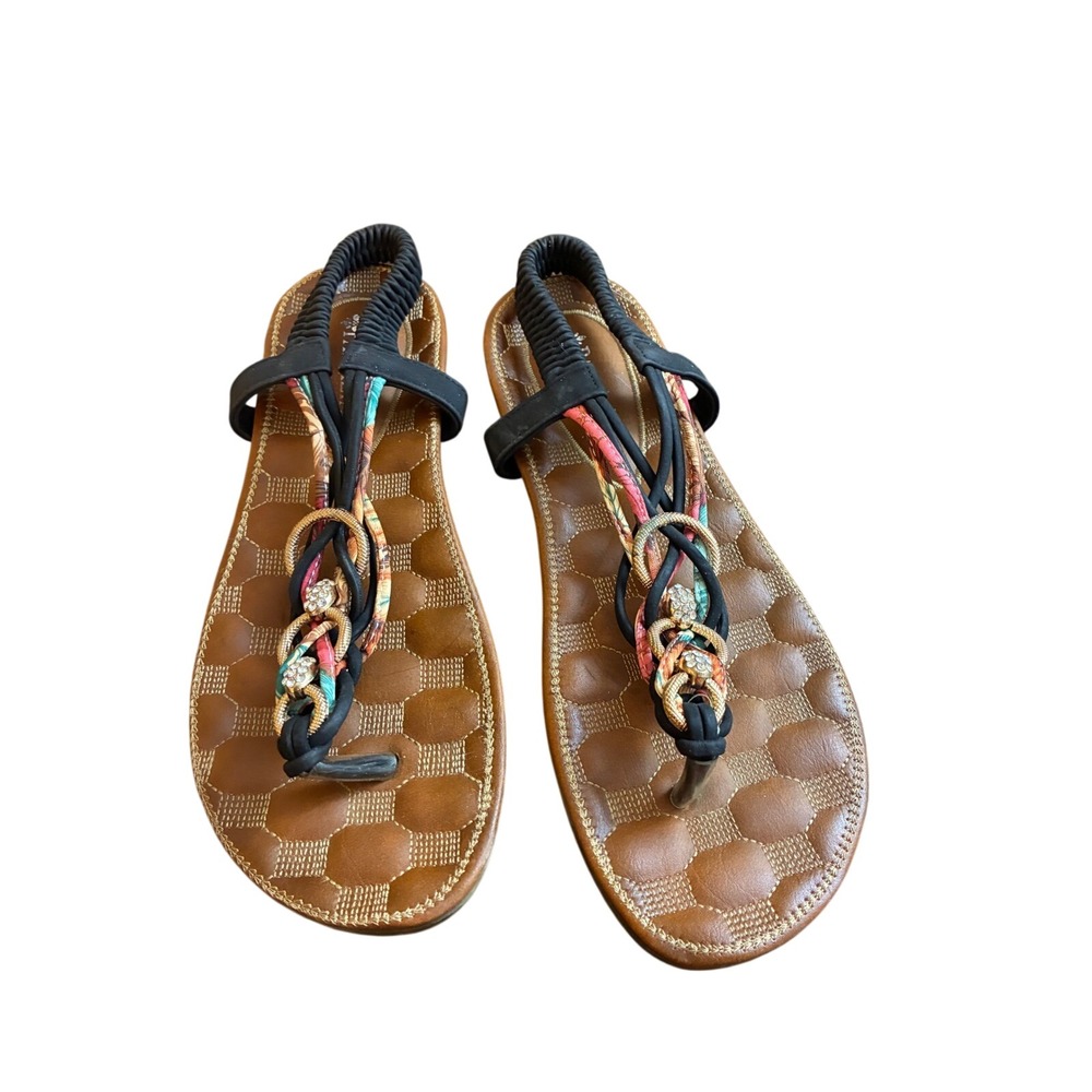 Patrizia Vintage Spanish Designer Boho Rhinestone Thong Sandals Multicolor 7